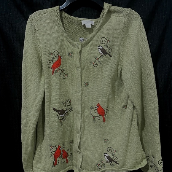 Christopher & Banks Green Cardigan with Bird Embroidery - Picture 3 of 4